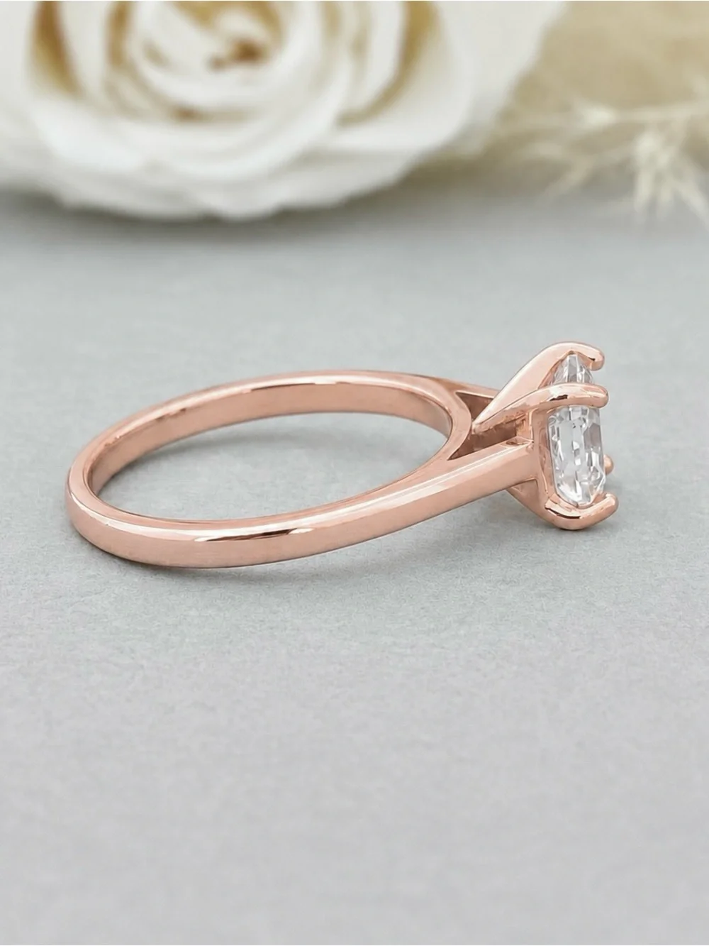 Rose Gold 2ct Asscher Cut CZ Sterling Silver Band Traditional Solitaire Ring